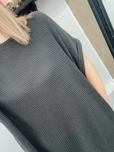 Ash Grey Waffled Tee Dress UMGEE-Dresses-Anatomy Clothing Boutique in Brenham, Texas