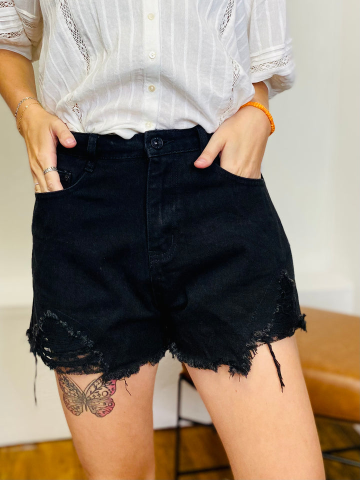 Cory Black Distressed Shorts UMGEE-Bottoms and Jeans-Anatomy Clothing Boutique in Brenham, Texas