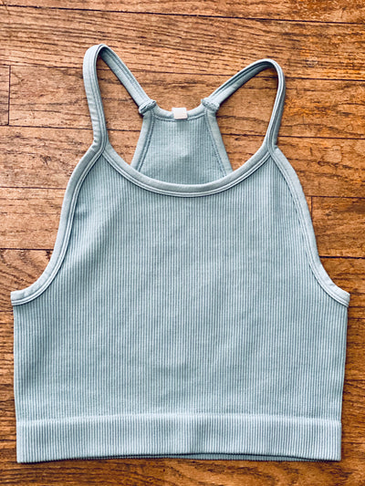 Racerback Seamless Ribbed Cami - Blue Grey-Tops-Anatomy Clothing Boutique in Brenham, Texas