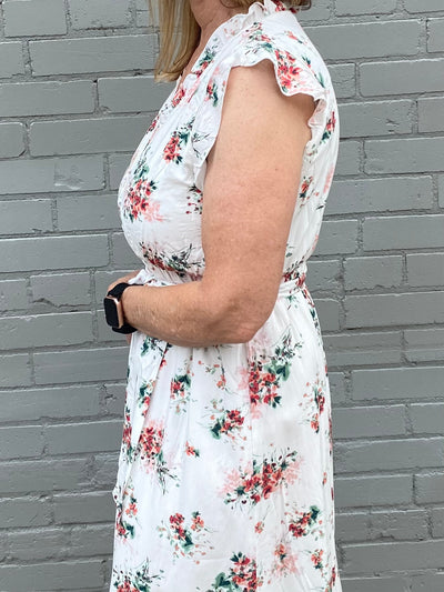 Loren Ditsy Floral Dress APRICOT-Dresses-Anatomy Clothing Boutique in Brenham, Texas