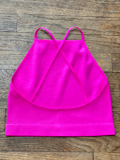 Criss Cross Ribbed Cami - Hot Pink-Tops-Anatomy Clothing Boutique in Brenham, Texas