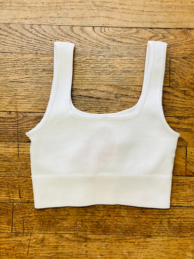 Square Neck Ribbed Padded Tank - White-Tops-Anatomy Clothing Boutique in Brenham, Texas