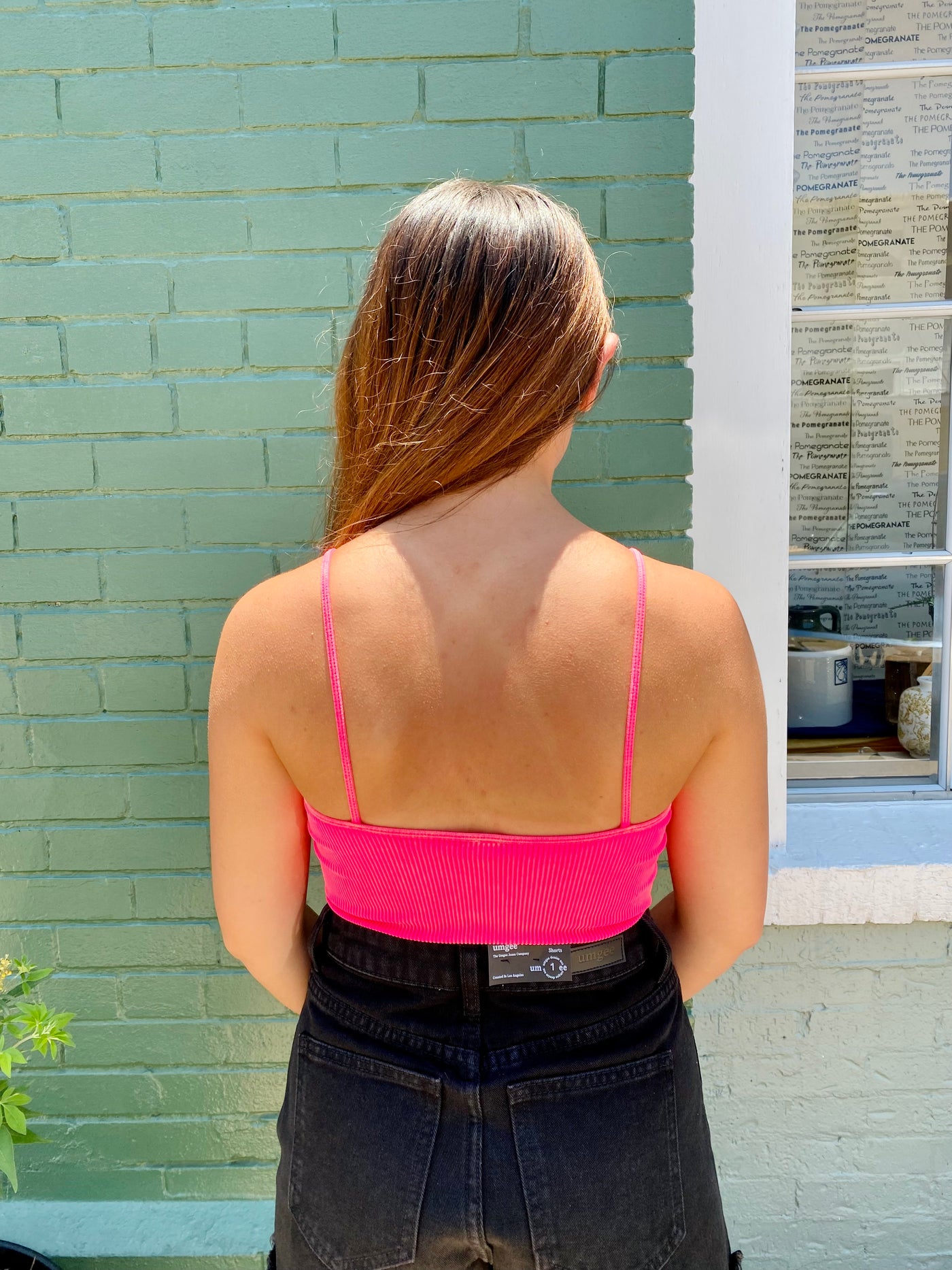 Ribbed Cropped Cami - Neon Pink-Tops-Anatomy Clothing Boutique in Brenham, Texas
