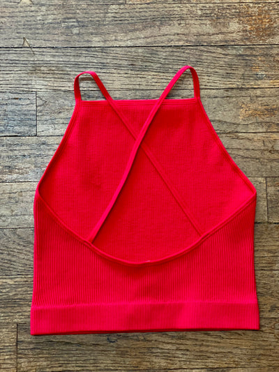 Criss Cross Ribbed Cami - Ruby Red-Tops-Anatomy Clothing Boutique in Brenham, Texas