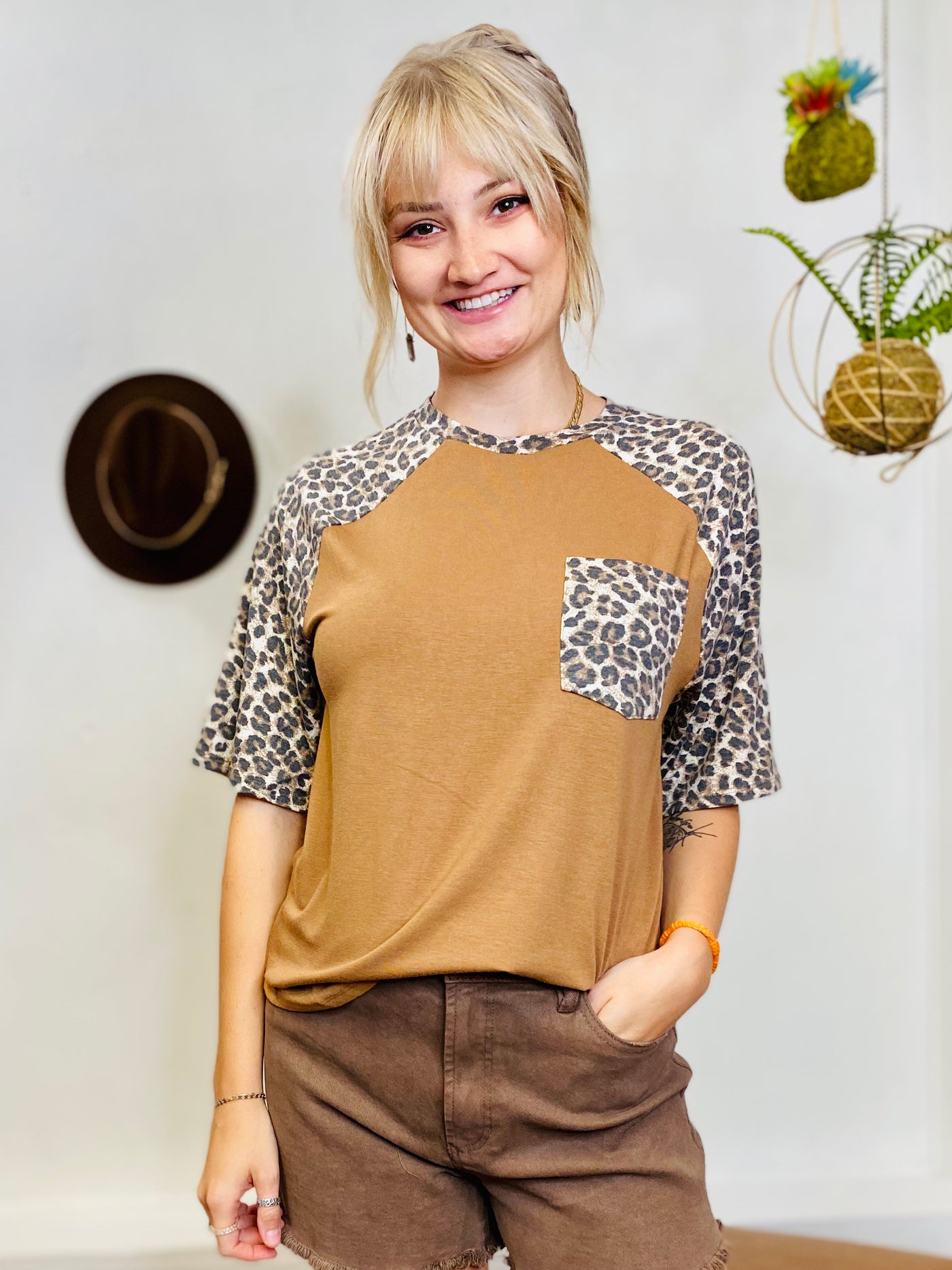 Leopard Pocket Tee-Tops-Anatomy Clothing Boutique in Brenham, Texas