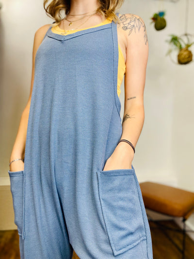 Macy Relaxed Knit Jumpsuit - Denim-Jumpsuits & Rompers-Anatomy Clothing Boutique in Brenham, Texas