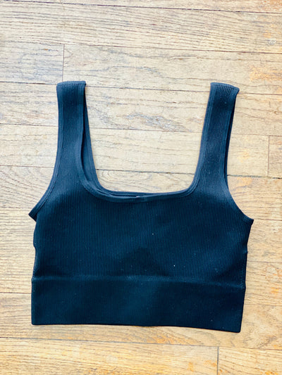 Square Neck Ribbed Padded Tank - Black-Tops-Anatomy Clothing Boutique in Brenham, Texas