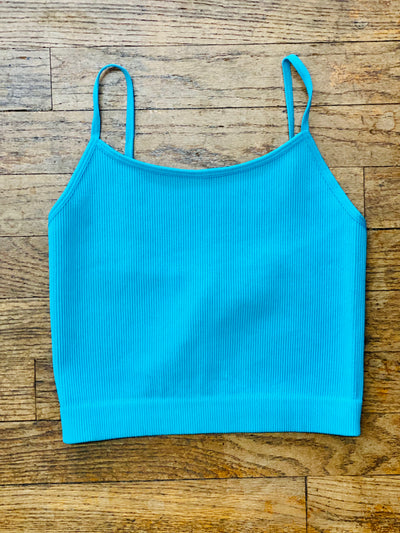 Ribbed Cropped Cami - Ice Blue-Tops-Anatomy Clothing Boutique in Brenham, Texas