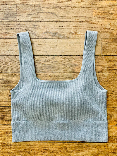 Square Neck Ribbed Padded Tank - Grey-Tops-Anatomy Clothing Boutique in Brenham, Texas