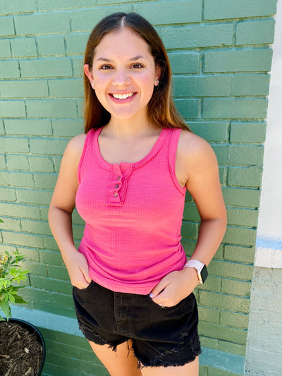Ribbed Button Tank-Tops-Anatomy Clothing Boutique in Brenham, Texas