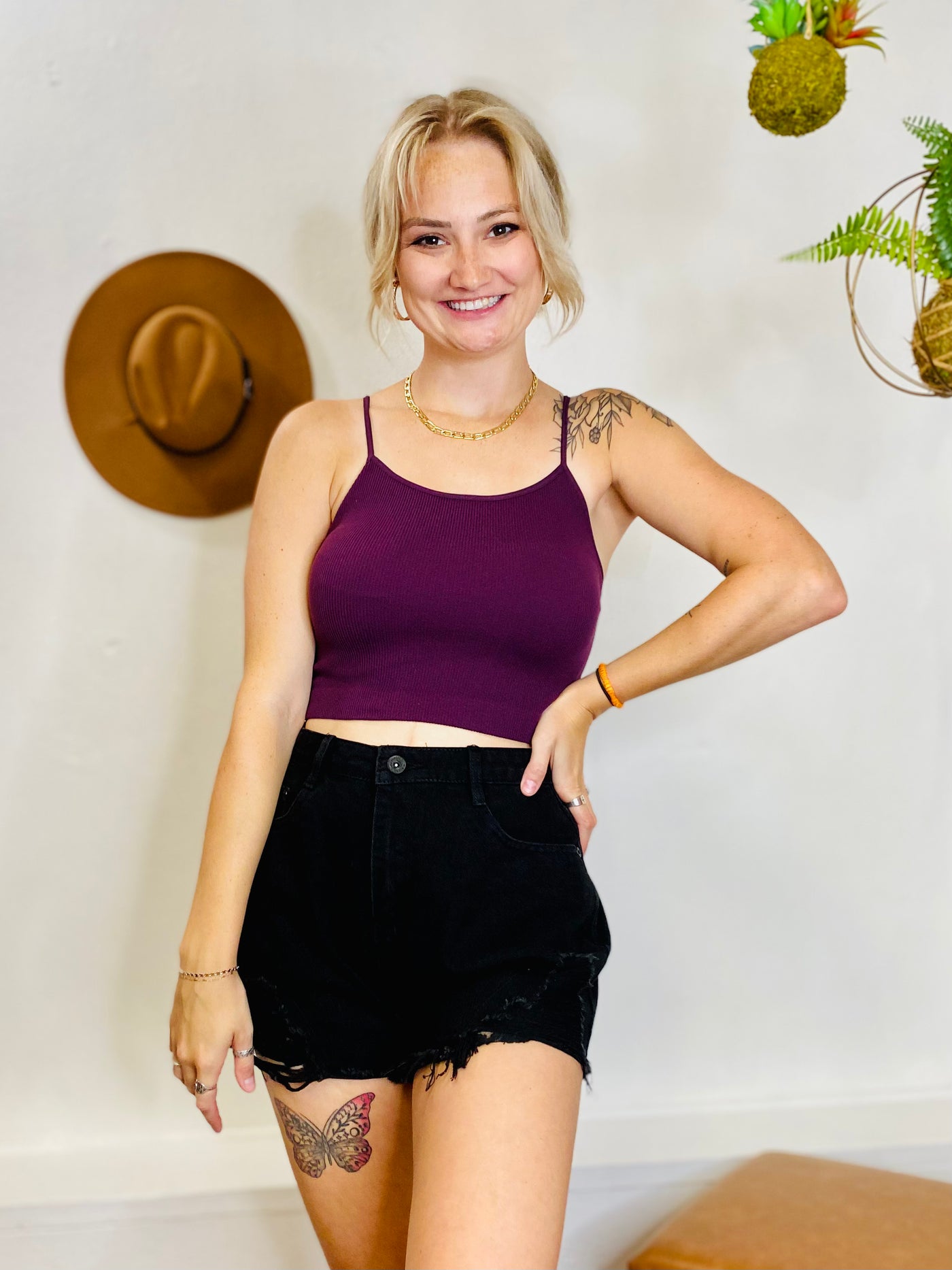 Ribbed Cropped Cami - Burgundy-Tops-Anatomy Clothing Boutique in Brenham, Texas