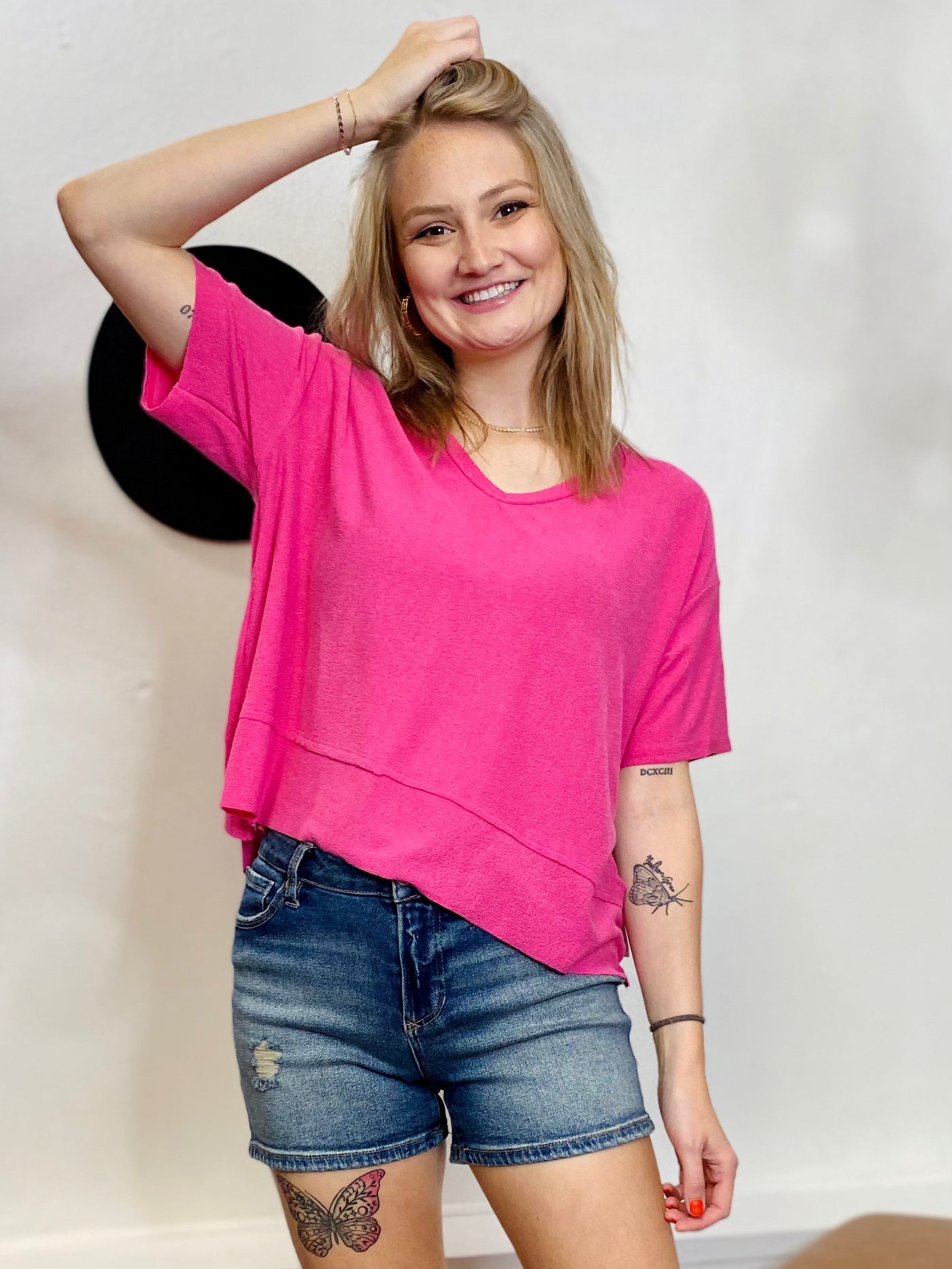Dolan Hacci Tee - Magenta-Tops-Anatomy Clothing Boutique in Brenham, Texas