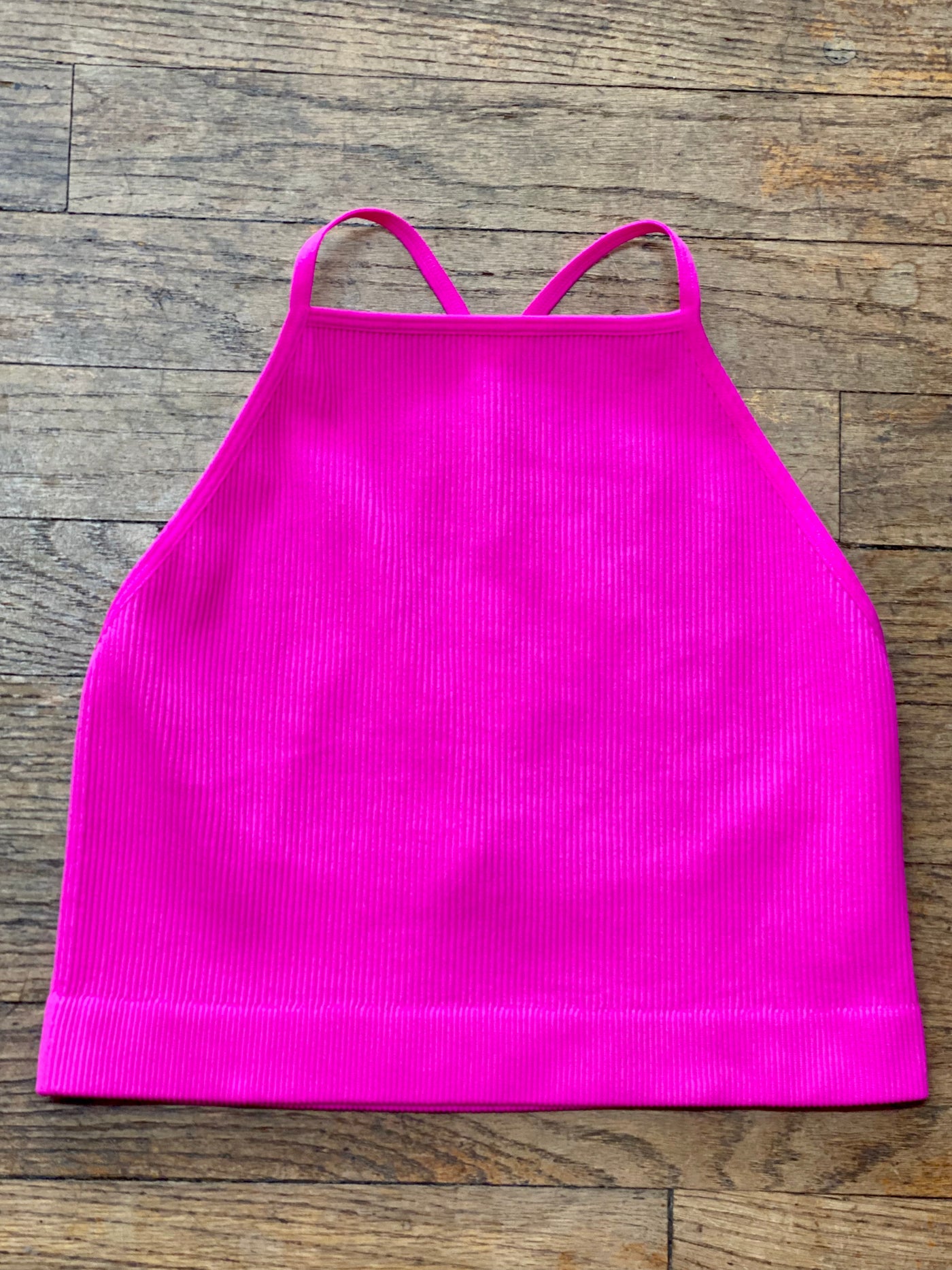 Criss Cross Ribbed Cami - Hot Pink-Tops-Anatomy Clothing Boutique in Brenham, Texas