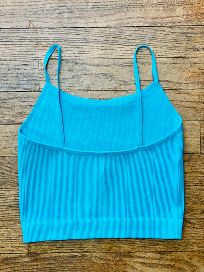Ribbed Cropped Cami - Ice Blue-Tops-Anatomy Clothing Boutique in Brenham, Texas