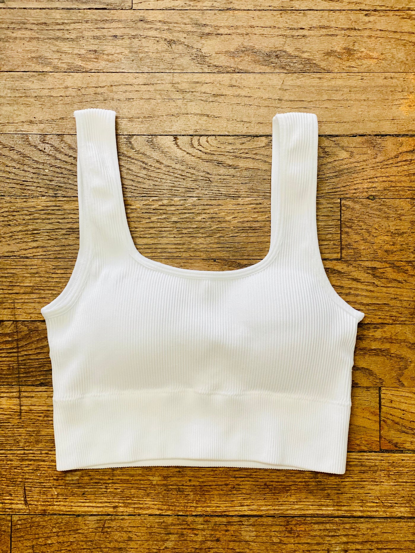 Square Neck Ribbed Padded Tank - White-Tops-Anatomy Clothing Boutique in Brenham, Texas