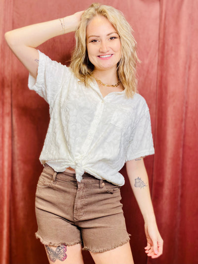 Ivy High Rise Brown Shorts DEAR JOHN-Bottoms and Jeans-Anatomy Clothing Boutique in Brenham, Texas