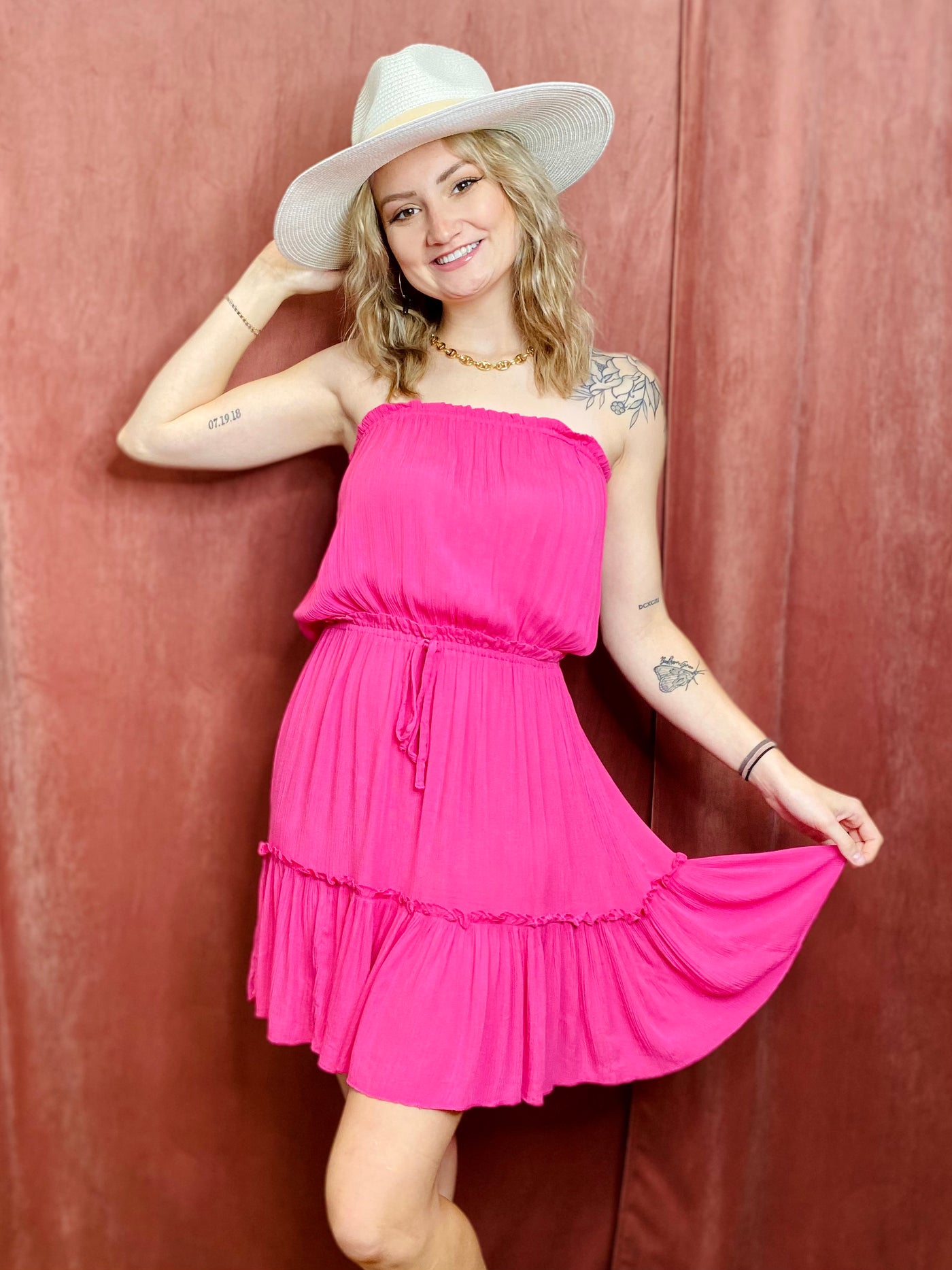 Elle Strapless Pink Dress ELAN-Dresses-Anatomy Clothing Boutique in Brenham, Texas