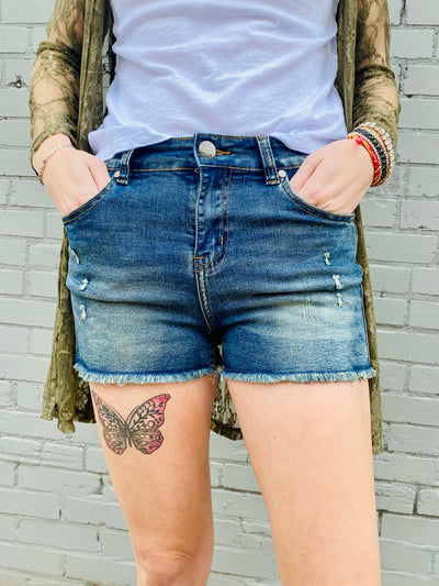 Tara Distressed Denim Shorts ELAN-Bottoms and Jeans-Anatomy Clothing Boutique in Brenham, Texas