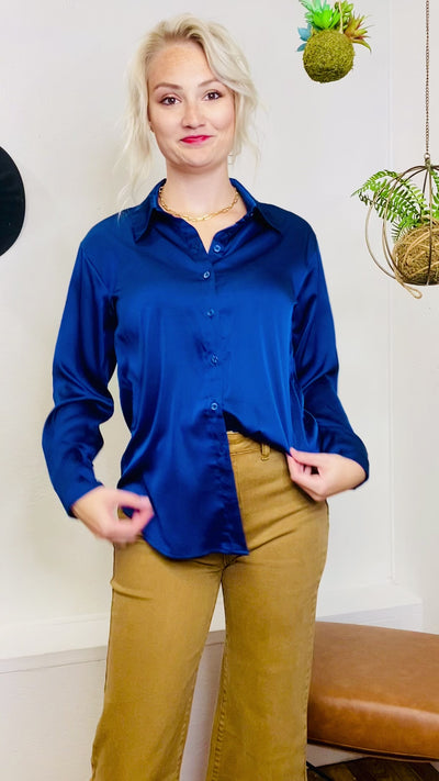Best Days Satin Long Sleeve Button Up