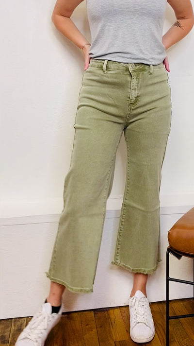South Side Denim Crop Flare Jeans - Sage