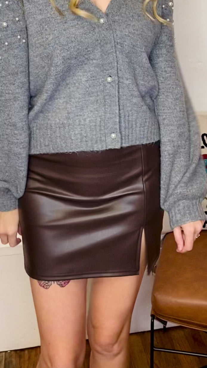 Mara Leather Slit Skirt RD