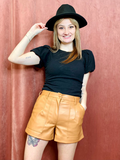 Megan Tan Leather Shorts DEAR JOHN-Bottoms and Jeans-Anatomy Clothing Boutique in Brenham, Texas