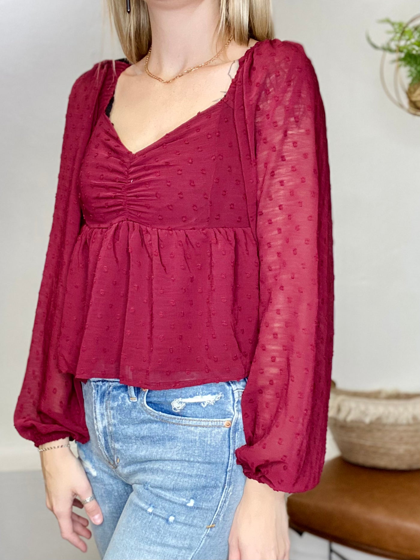 Hailey Peplum Long Sleeve Blouse MER + LUNE-Tops-Anatomy Clothing Boutique in Brenham, Texas