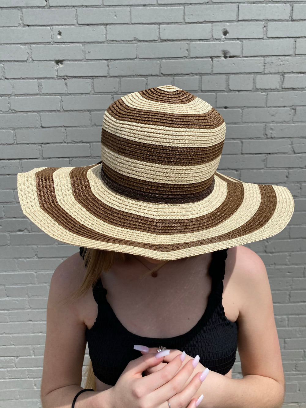 Roll N Go Sun Hat-Brown Stripe-Accessories-Anatomy Clothing Boutique in Brenham, Texas