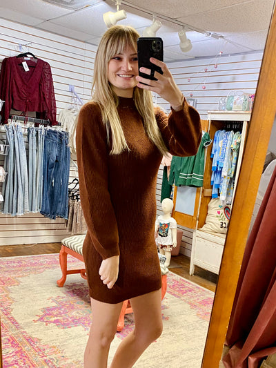 I Remember Brown Sweater Dress SS-Dresses-Anatomy Clothing Boutique in Brenham, Texas