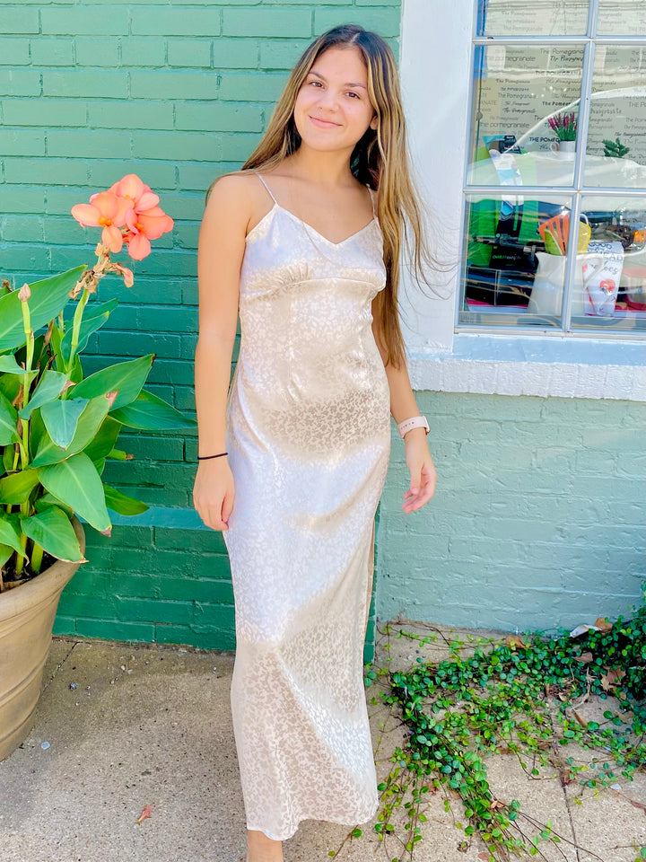 Just For You Satin Midi Dress SS-Dresses-Anatomy Clothing Boutique in Brenham, Texas