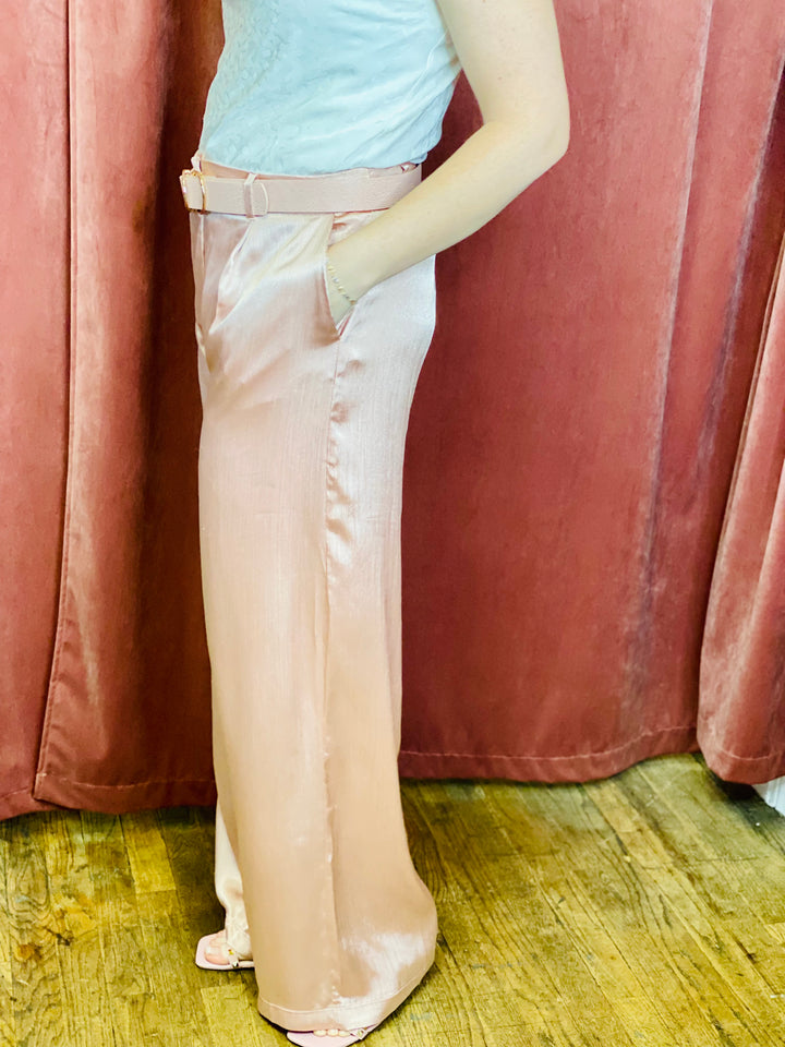 Ada Satin Wide Leg Pants APRICOT-Bottoms and Jeans-Anatomy Clothing Boutique in Brenham, Texas