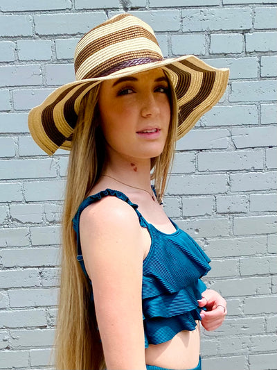 Roll N Go Sun Hat-Brown Stripe-Accessories-Anatomy Clothing Boutique in Brenham, Texas