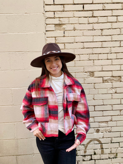 Elan Plaid Crop Button Down Jacket