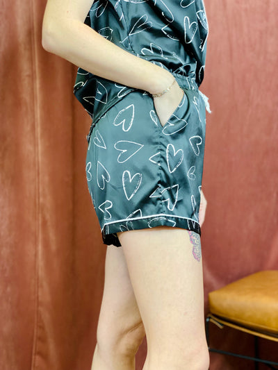 Satin Pajama Shorts HELLO MELLO - Hearts-bottoms and jeans-Anatomy Clothing Boutique in Brenham, Texas