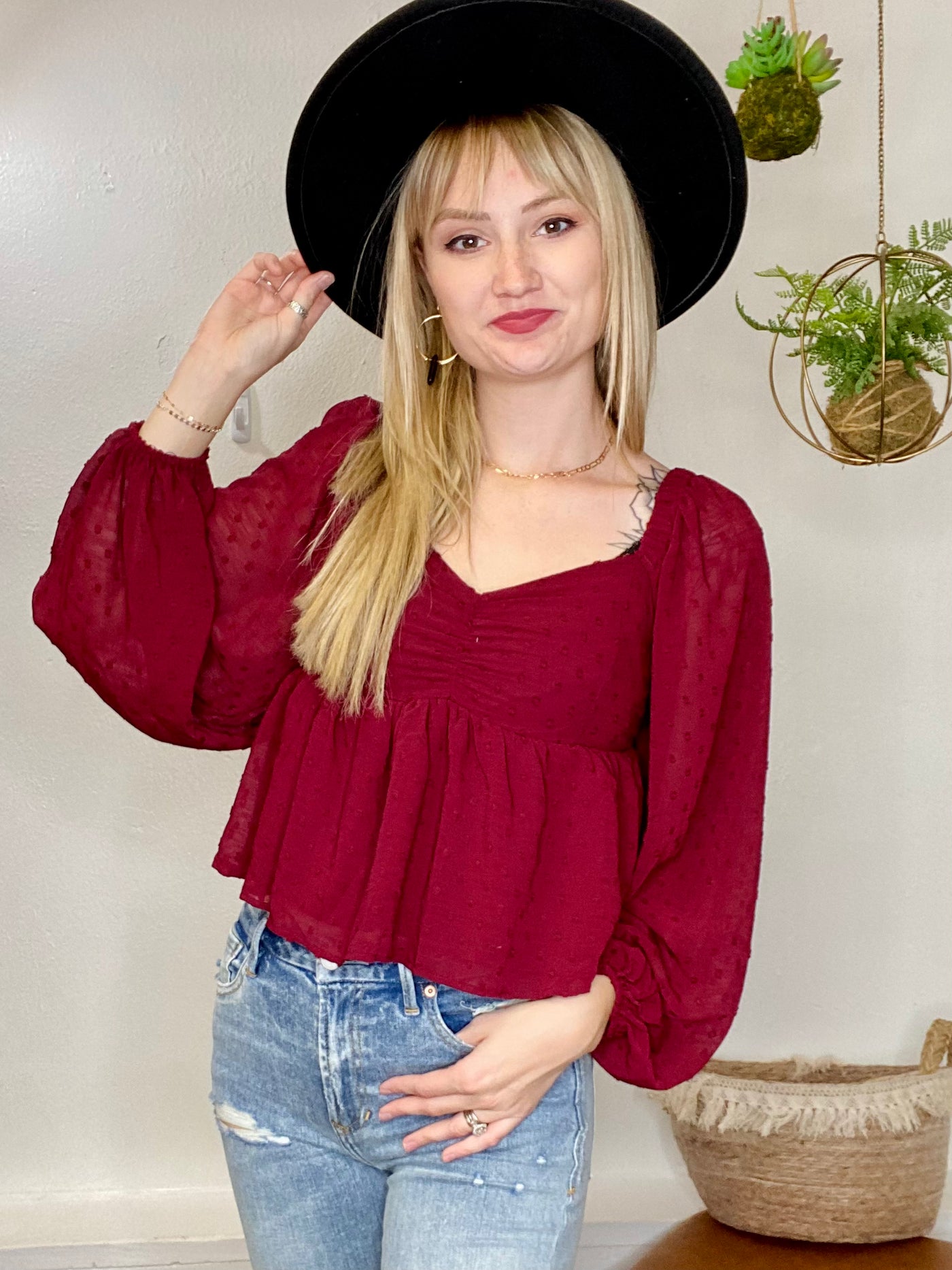 Hailey Peplum Long Sleeve Blouse MER + LUNE-Tops-Anatomy Clothing Boutique in Brenham, Texas