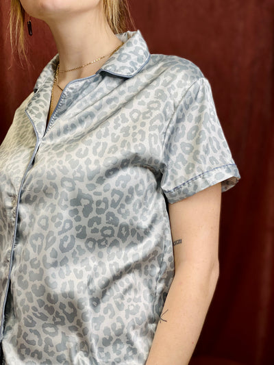 Satin Pajama Top HELLO MELLO - Leopard-tops-Anatomy Clothing Boutique in Brenham, Texas