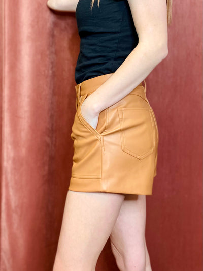 Megan Tan Leather Shorts DEAR JOHN-Bottoms and Jeans-Anatomy Clothing Boutique in Brenham, Texas
