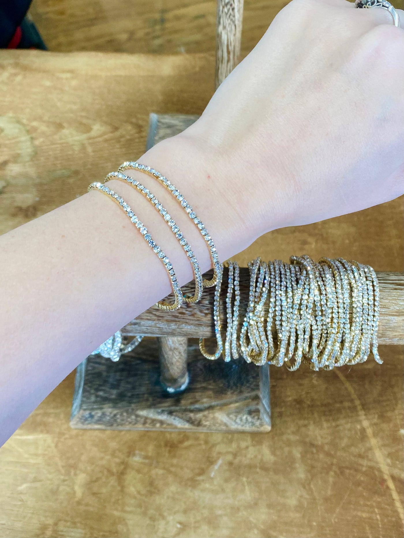 Diamond Sparkly Stretch Bracelet - Gold-Accessories-Anatomy Clothing Boutique in Brenham, Texas